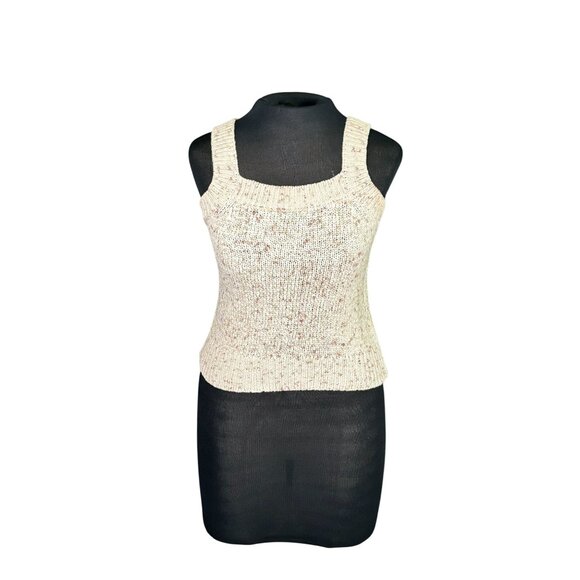 Ann Taylor Loft Speckled Knit Sleeveless Sweater Top S Beige & Red Womens - Picture 1 of 8